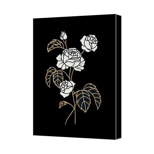 Benjamin Tate Design Black Rose Canvas Art Print With Gold Accents In Wood Frame