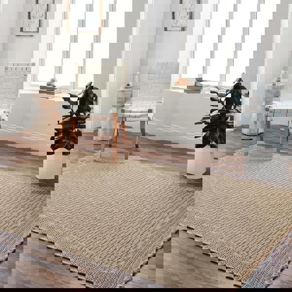 Livabliss Mirage-Cottage Tan Black Fringe In- & Outdoor Jute-Look Rug