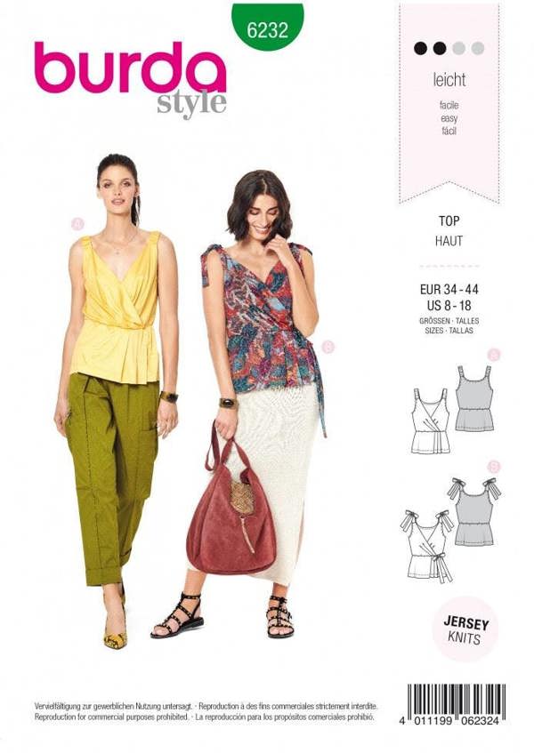 Burda Sewing Pattern 6232 Tops For Women, Sizes 8-18 - Easy