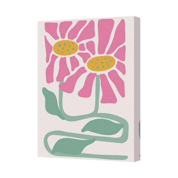 Benjamin Tate Design Pink Flower Canvas Wall Art Print With Green Leaves UK Handmade
