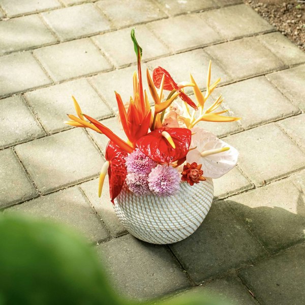 Woven Rattan Flower Vase in white wash and natural - Coastal Villa Homeware