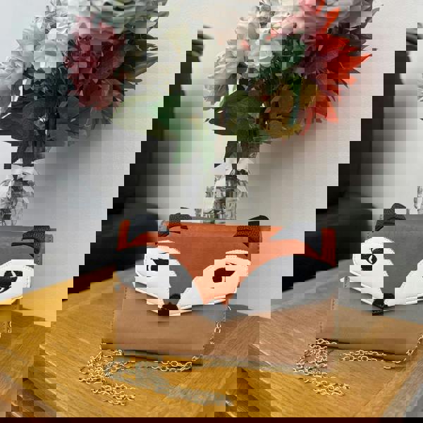 Love EMVY Fox Face Clutch Purse Bag with Removable Gold Shoulder Strap