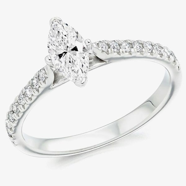 T. H. Baker Platinum Marquise-Cut Diamond-Shoulder Engagement Ring (L) ENG6980