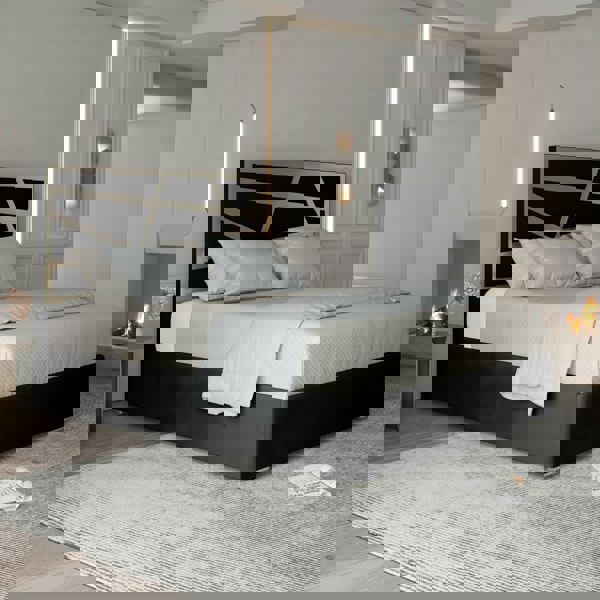 Casa Magna Arabella Upholstered Soft Velvet Metal Bed Frame - Black