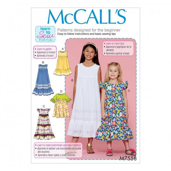 McCalls 7558 Paper Sewing Pattern – Kids' Dress, Beginner, Easy