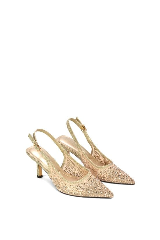 XY LONDON Diamante Slingback Court Shoes With Low Kitten Heel