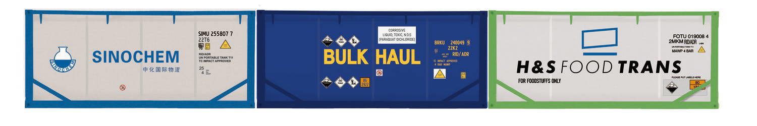 Hornby Tanktainer Set (3) Sinochem/Bulk Haul/H&S Foodtrans