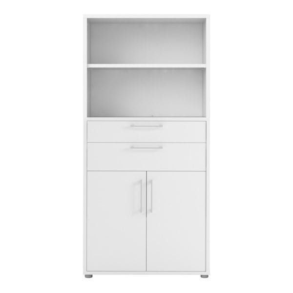 Furniture To Go Prima Bookcase 2 Shelves with 2 Drawers 2 Doors In White