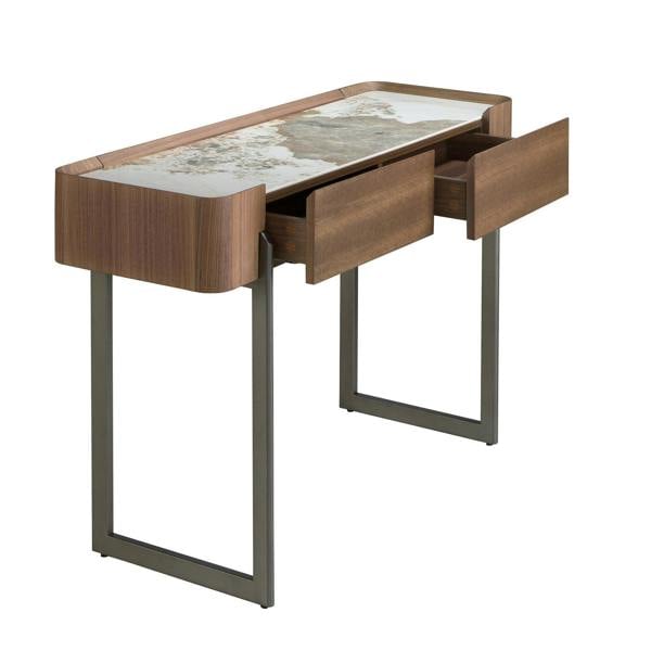 Angel Cerdá Rectangular porcelain marble, walnut and dark metallic steel console table 3254