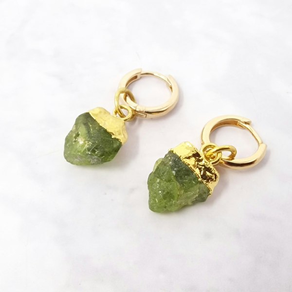 Raw Peridot August Birthstone Gold Plated Huggies