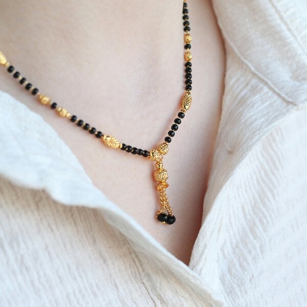 The Colourful Aura Gold Black Beaded Indian Asian Nazar Mangalsutra Choker Pendant Necklace
