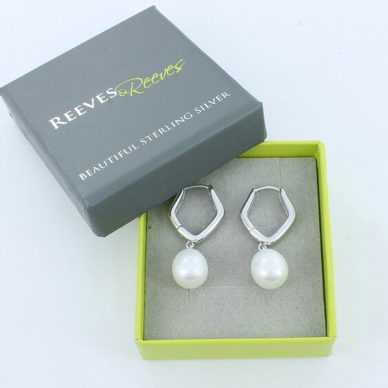 Reeves & Reeves Pentagon Pearl Hoop Earrings
