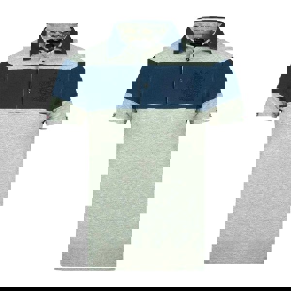 Aquascutum Mens Aldis Colour Block Logo Polo Shirt - Grey/Blue