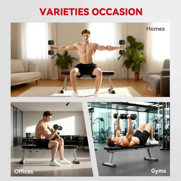 Man using black hex rubber dumbbells for an at-home workout exercise