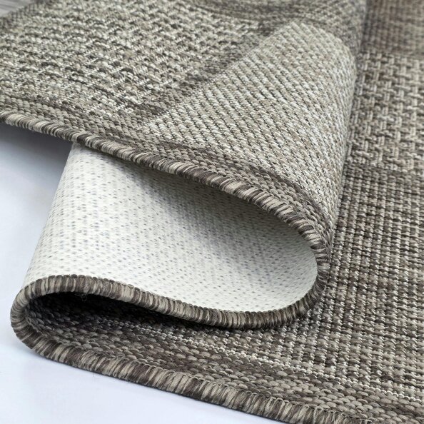 Viva Rugs Taupe Brown Check Runner Rug Non-Slip Flat Weave Kitchen Hallway Carpet