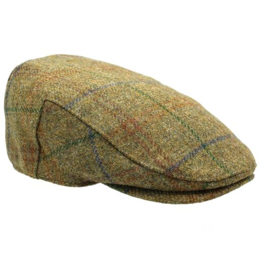 Heather Hats & Accessories British Tweed Wool Flat Cap, Satin Lining, Outdoor Wear, Barleyfield Olive