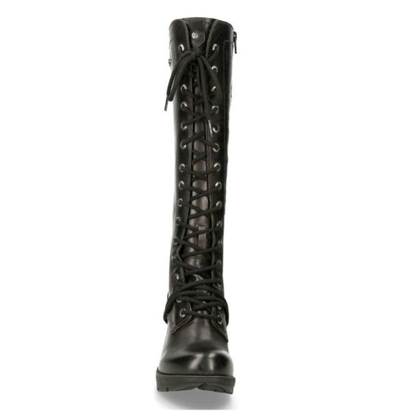 New Rock M-TR005-S1 Ladies Knee High Black Gothic High-Heeled Boots