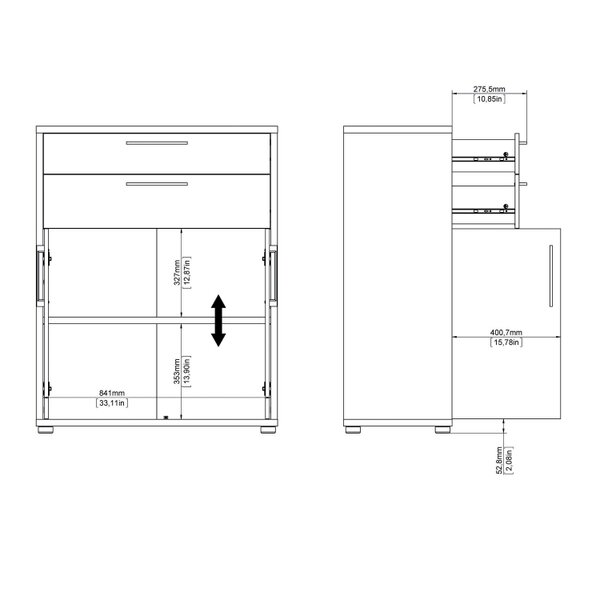Wyld Haus Dris White Wooden Bookcase 1 Shelf 2 Drawers 2 Doors