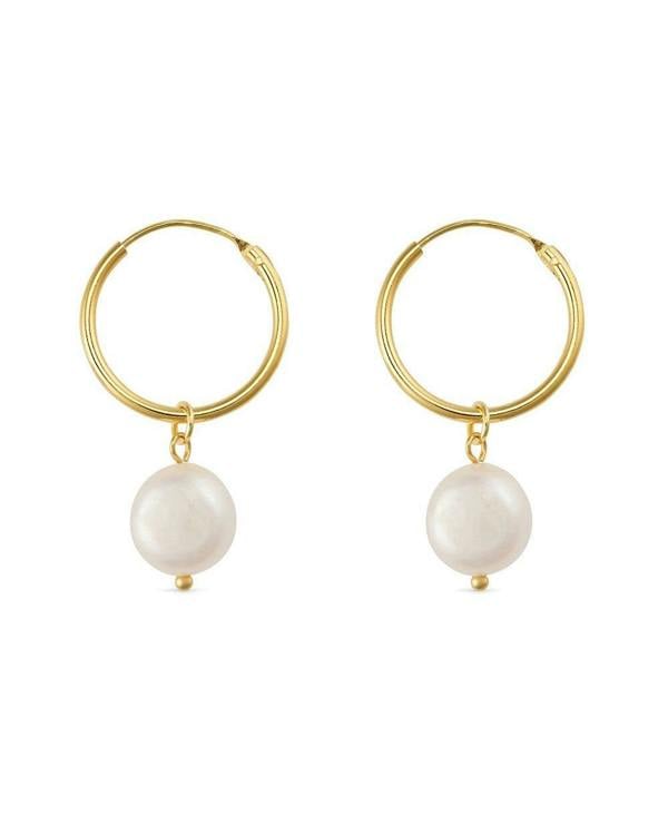 Chunky 18K Gold Freshwater Pearl Hoops - Earrings - Elk & Bloom