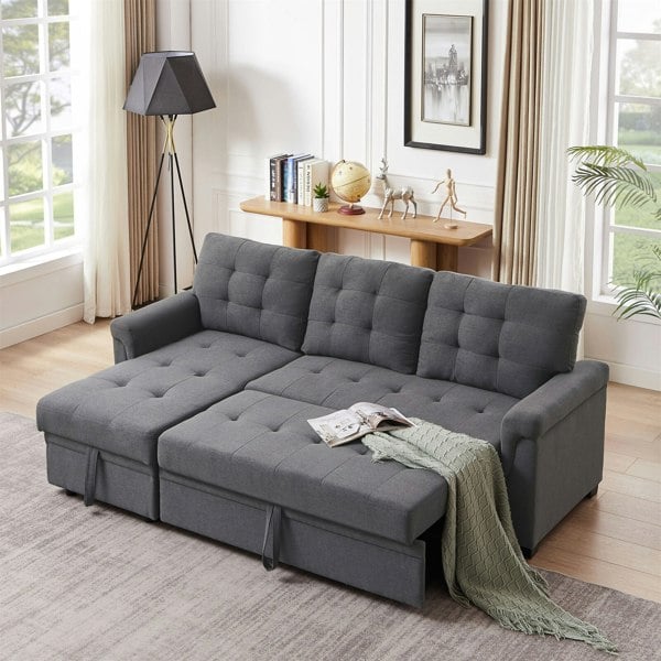 Furniture One L Shapred Corner Sofa Bed with Storage, Padded Sectional Transformable Sofa & Reversible Storage Chaise