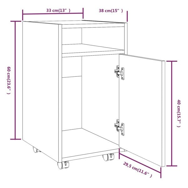 Berkfield Side Cabinet with Wheels Smoked Oak 33x38x60 cm Engineered Wood