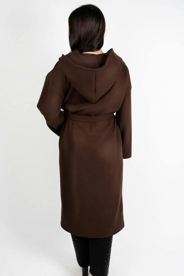 Vionna Hooded Longline Belted Wrap Coat - Brown