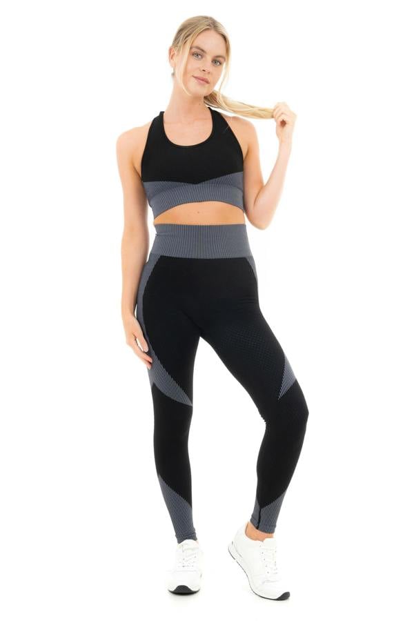 Smart Living Women's Textured Panel Sports Bra with Cross Strap - Black/ Grey
