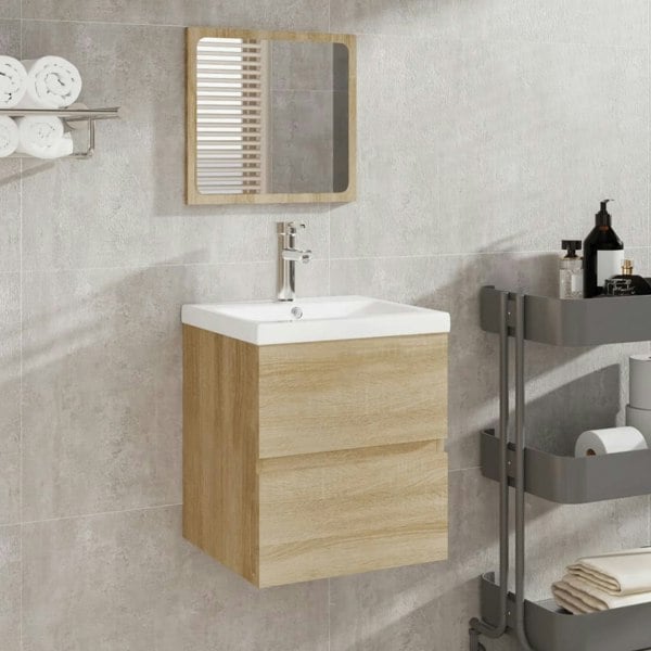 Berkfield Bathroom Sink Cabinet with Basin and Mirror Sonoma Oak