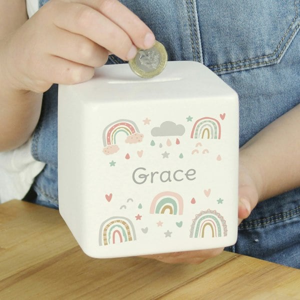 Personalised Memento Company Personalised Rainbow Ceramic Square Money Box