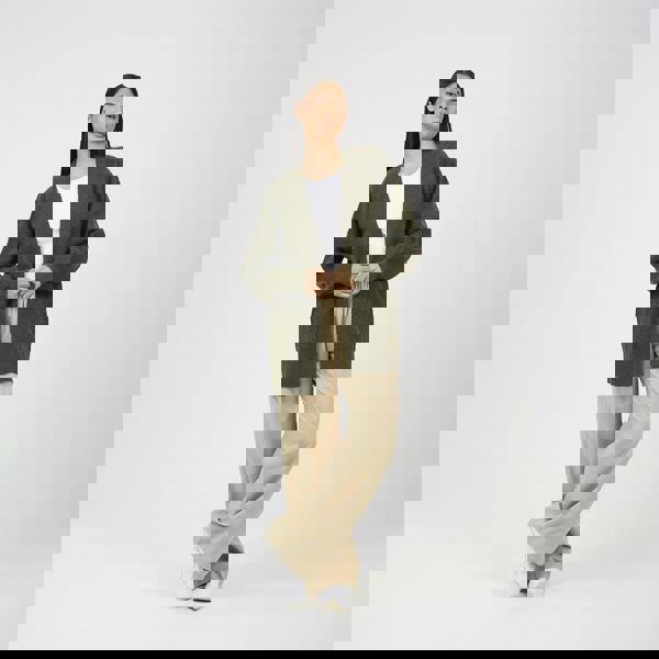 Brave Soul Khaki Fisherman Knit Dropped Shoulder Cardigan - Khaki Image 3