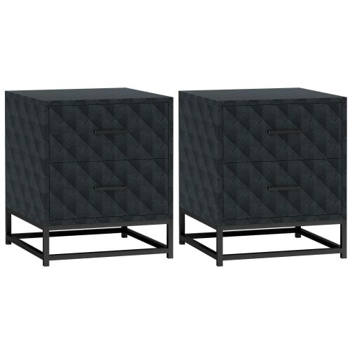 Bobobiy Bedside Tables Set of 2, Modern Bedside Table Nightstand with 2 Drawers, Bedside Cabinet Sofa Side Table with Storage, Steel Legs, Black