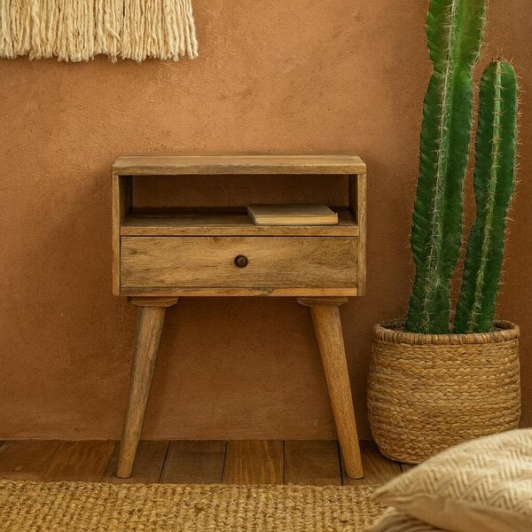 Wyld Haus Modica Rustic Mango Wood Bedside Table with Open Slot