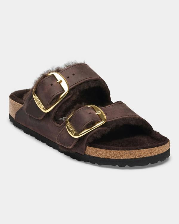 Birkenstock Arizona Big Buckle Shearling Oiled Leather Womens Sandals - Habana
