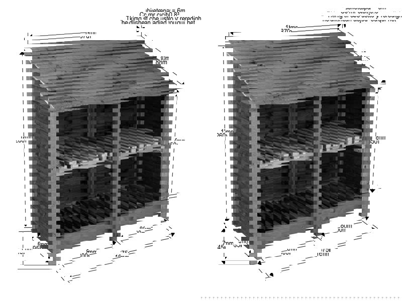 Arbor Garden Solutions Wooden Log Store with Shelf W-187cm, H-126cm or 180cm, D-88cm