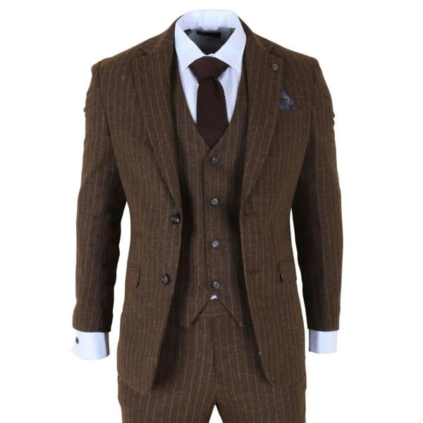 Infinity Leather Men's Brown Pinstripe 3 Piece Slim Fit Formal Dinner Suit