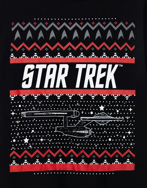 Star Trek Mens Black Christmas Fairisle Short Sleeved T-Shirt
