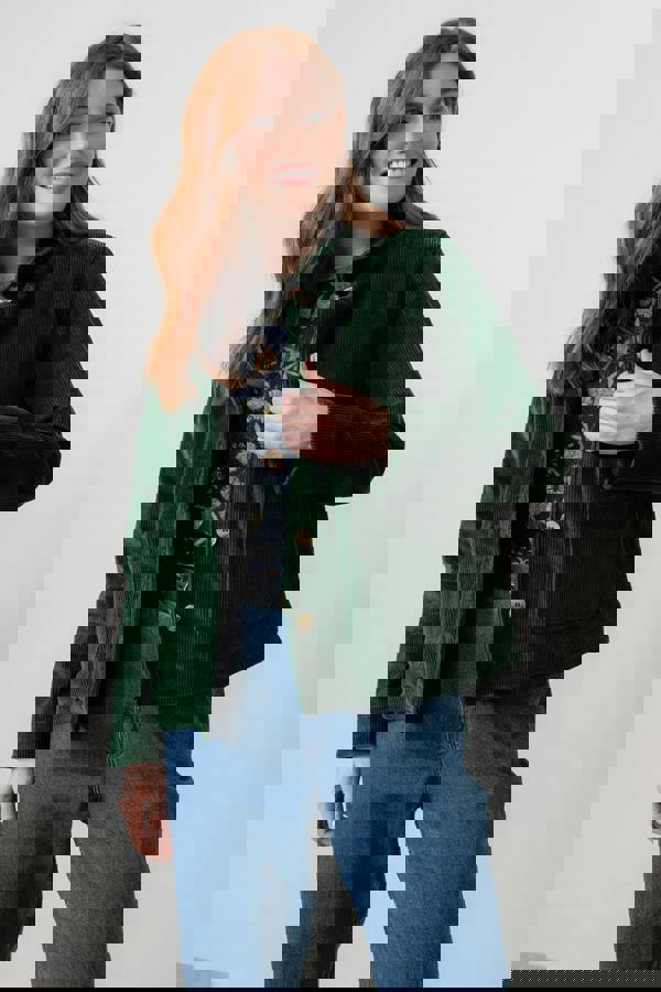 Lily & Me Ash Stretch Cotton Jumbo Cord Jacket Pine Green