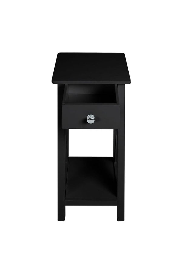 Living and Home 2 Tier Wooden Slim Side Table Bedside Sofa Side Table with Drawer&Shelf Wood Nightstand