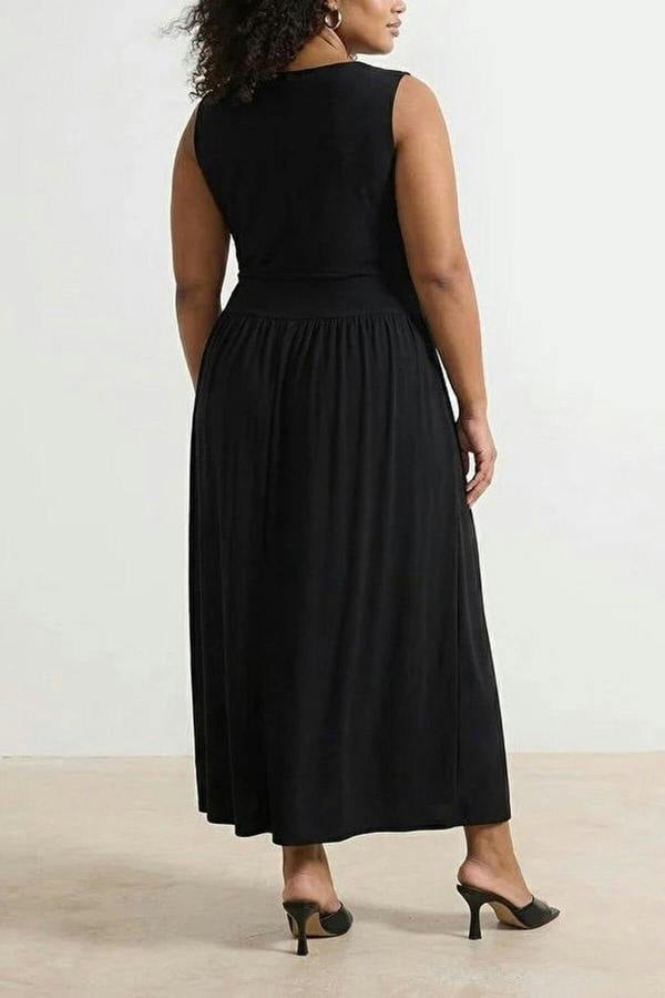 WOVCOR Crew Neck Gathered Detail Maxi Knitted Plus Size Dress