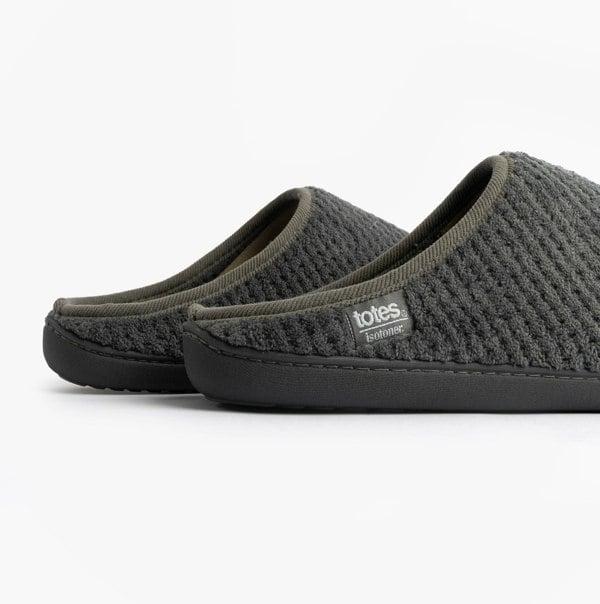 Totes Isotoner SWEPT BACK POPCORN MULE Mens Mule Slippers Grey