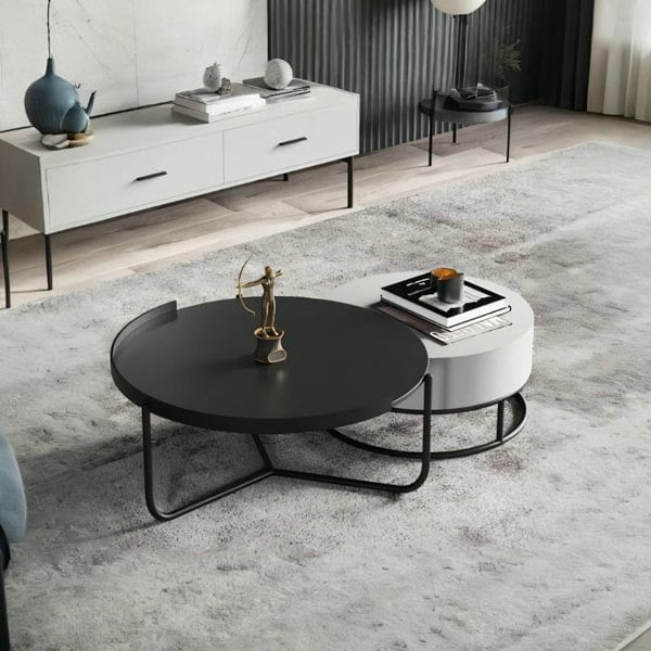 Teddy Nesting Coffee Table, Black And Off White-Weilai Concept-Weilai Concept