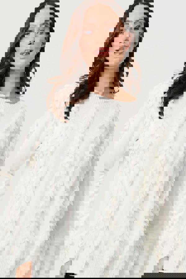 White | Feather Embellished Long Sleeve Jumper