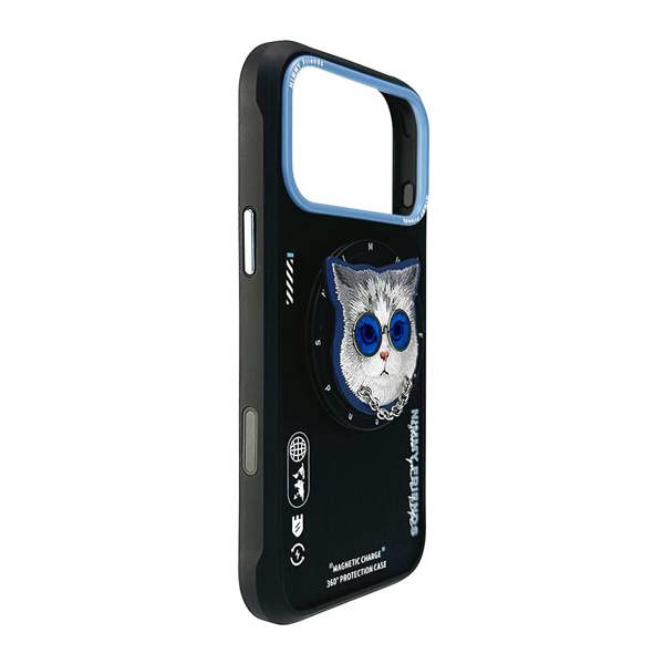 Nimmy Friends Nimmy Glass Cool Cat Face Case with Detachable MagSafe Grip Stand for iPhone 17 Pro 6.3" Black Blue - N-YJKM-CXZJ-IP17-PRO-03