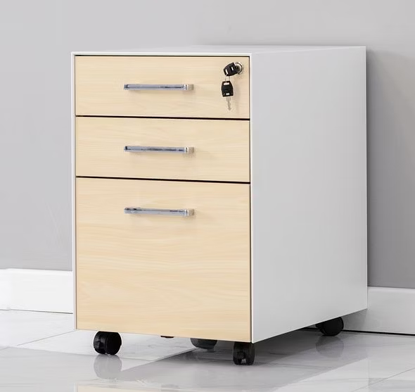 MMT Furniture Designs 2 Drawer Curved Metal Under Desk Mobile Pedestal Unit Filing Cabinet - Fully Assembled