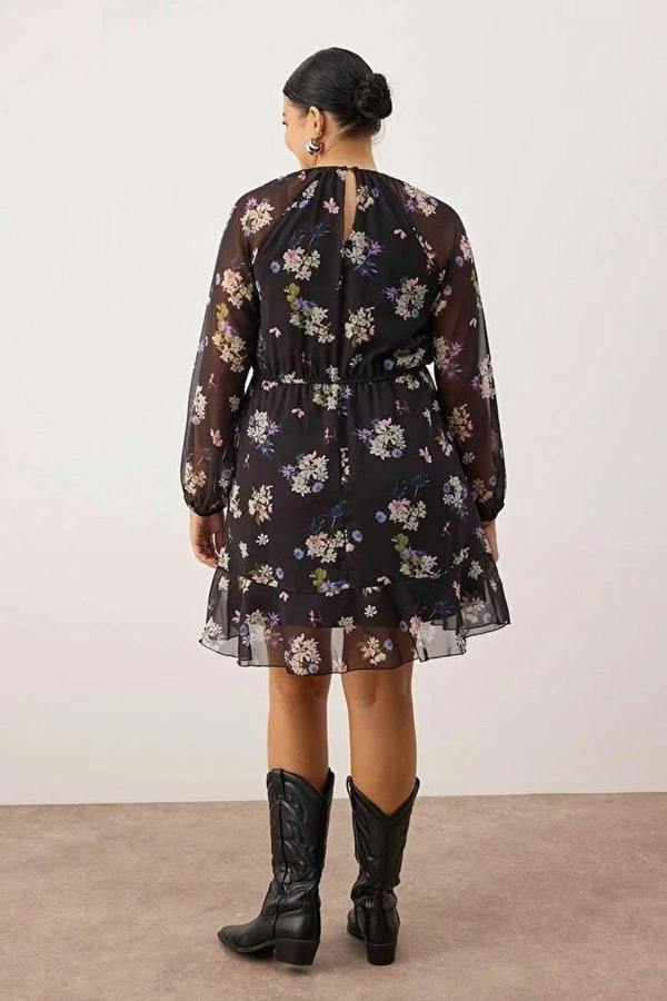 WOVCOR Floral Chiffon Woven Plus Size Dress