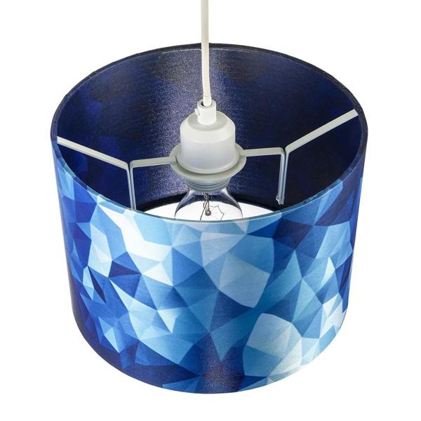 Designer Geometric Satin Fabric Round Lamp Shade with Tones of Blue Image 3
