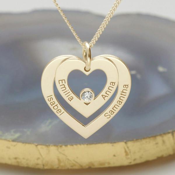 Christopher James of London 9ct Yellow Gold Plated Double Heart Personalised Necklace With Diamond