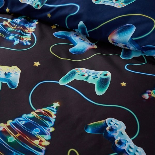 Catherine Lansfield Christmas Gamer So Soft Reversible Duvet Cover Set Navy Blue