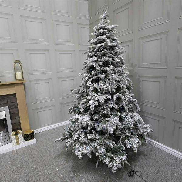 6ft and 8ft Pre-Lit Snow-Flocked Artificial Christmas Trees with Cool White LED Lights image 2