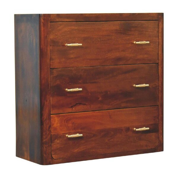 Wyld Haus Hana Mango Wood Chest of 3 Drawers T Bar Handles
